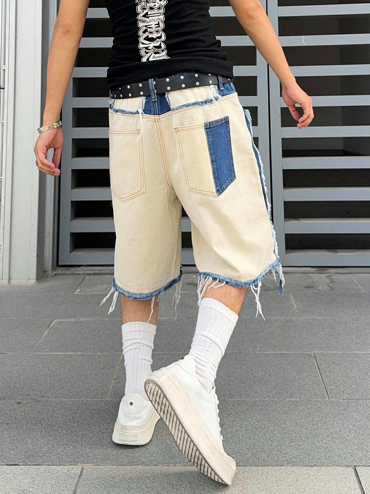 Short Pavtros Denim Bege Punk Jeans