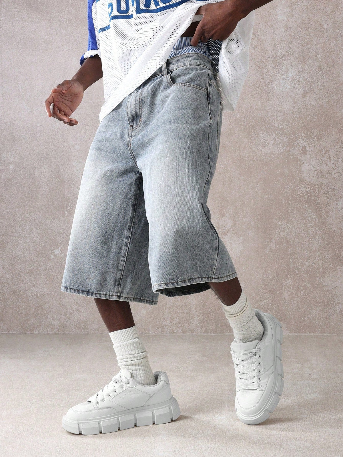 Short Pavtros Denim Oversized Perna Larga
