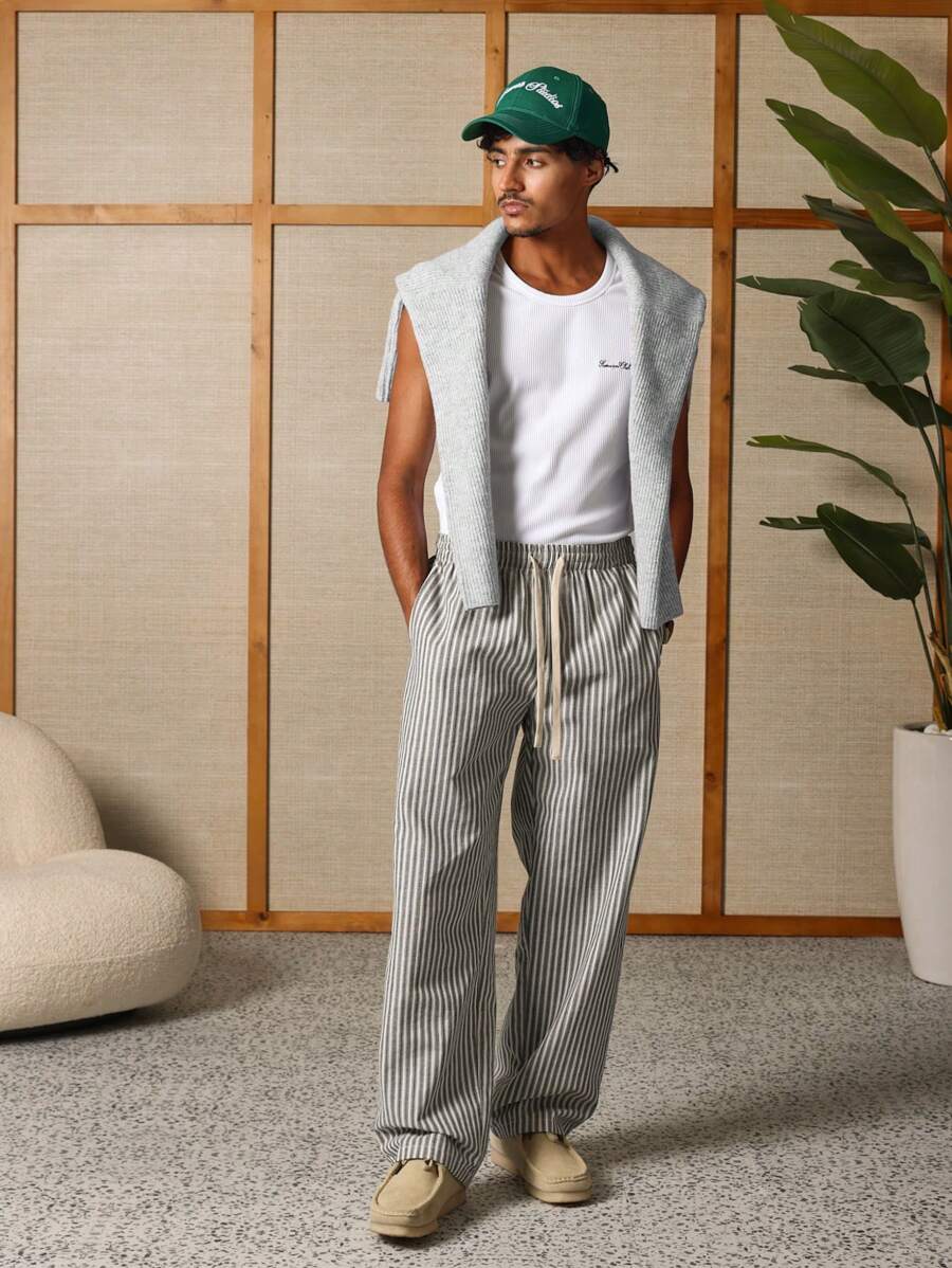 Calça Pavtros Studios Linen Pinstripe Relaxed Trousers