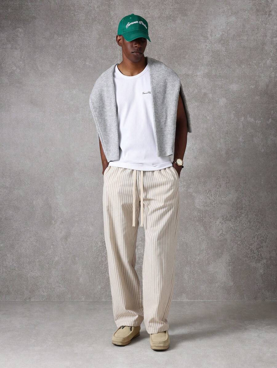 Calça Pavtros Studios Linen Pinstripe Relaxed Trousers