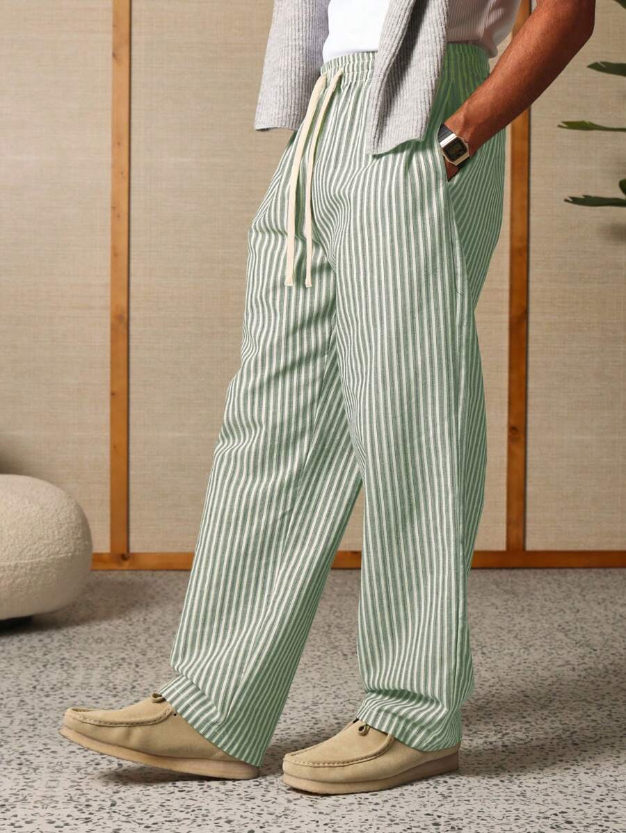 Calça Pavtros Studios Linen Pinstripe Relaxed Trousers