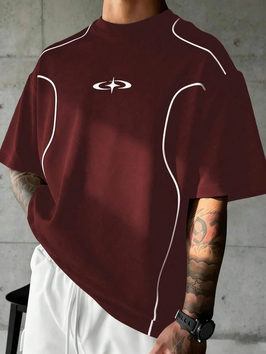 Camiseta Pavtros Folgado Estampa Gráfica Recorte