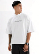 SWAVVY Camiseta Casual Masculina com Estampa de Letra, Decote Redondo e Ombros Caídos, Verão