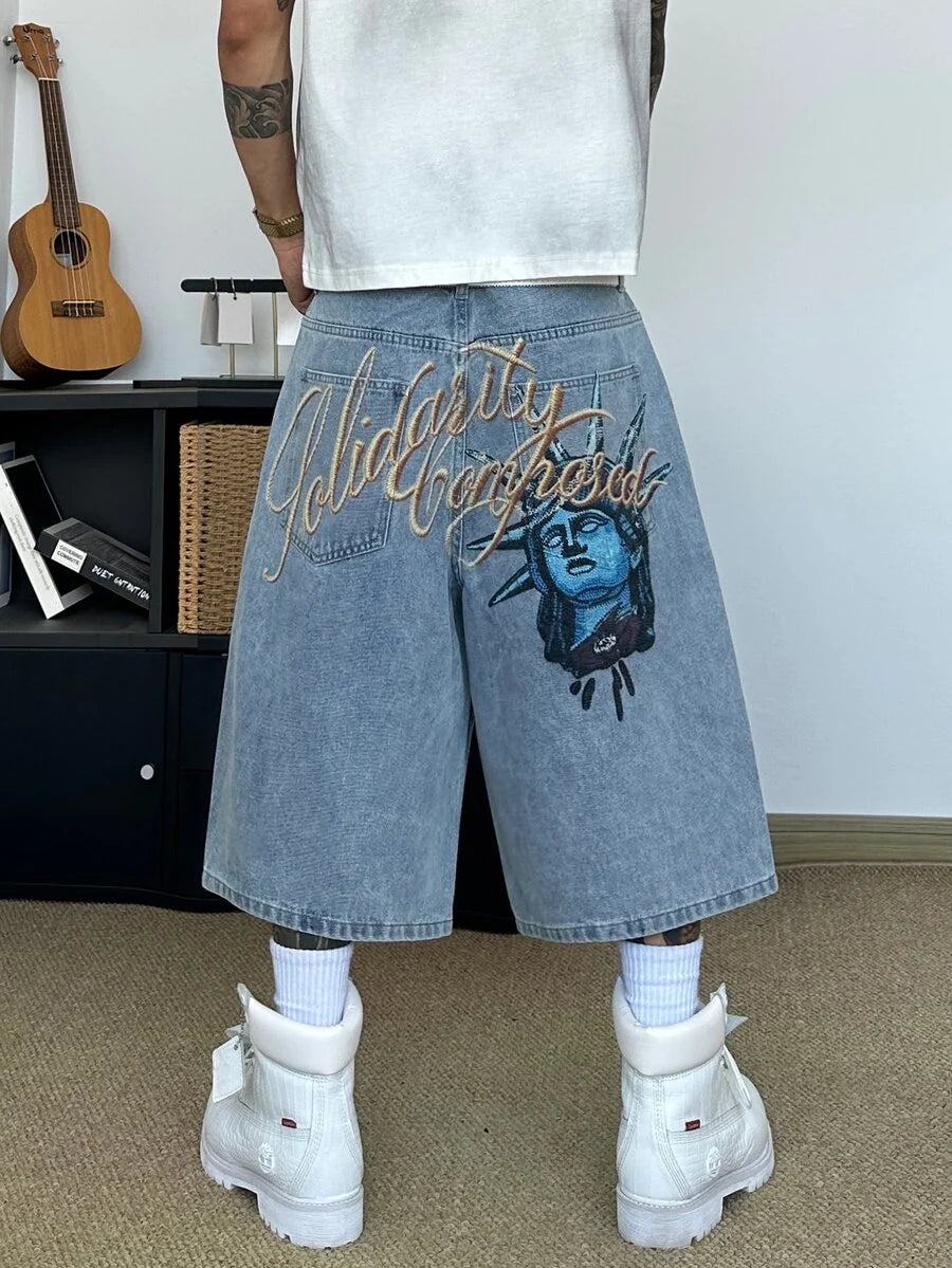 Bermuda Jorts Jeans Pavtros Studios Solidarity Statue