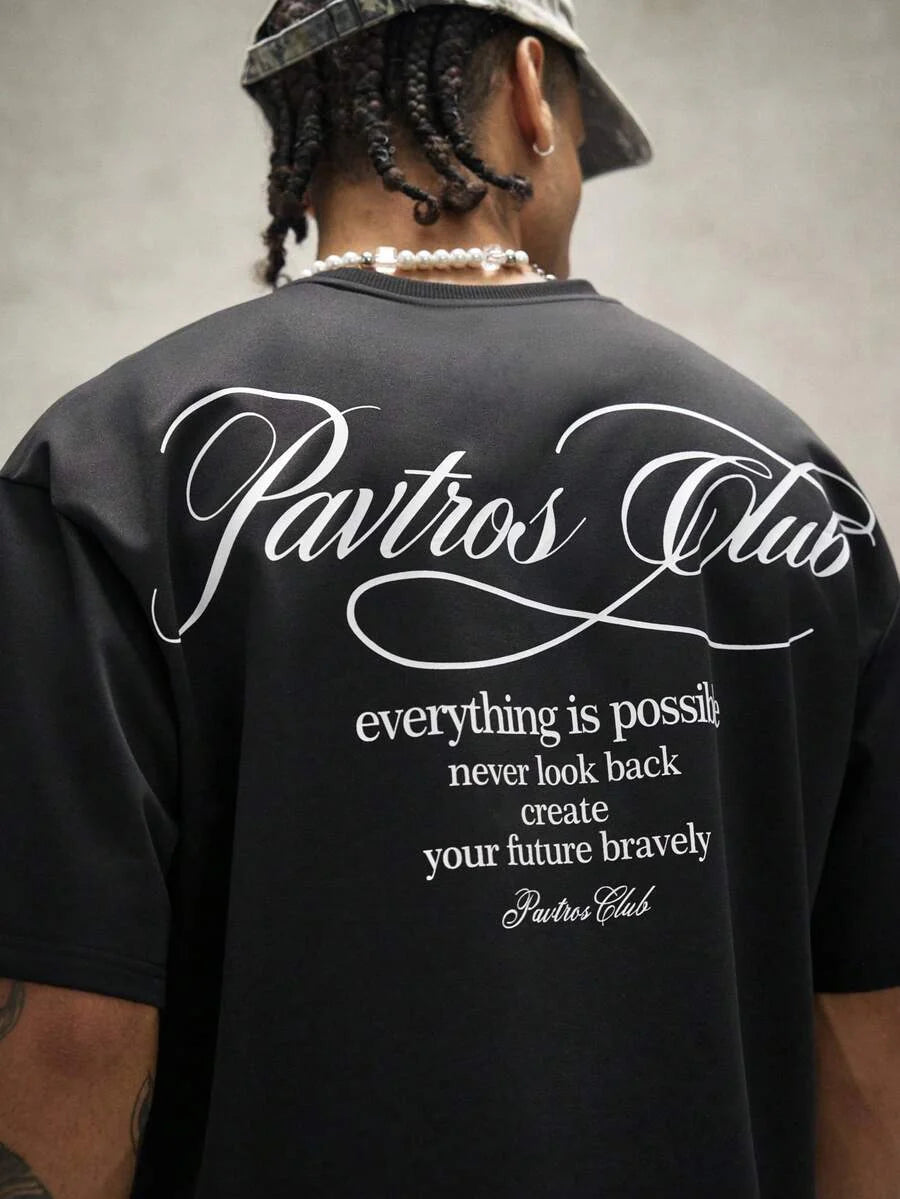 Camiseta Pavtros Club Calligraphy Black Oversized