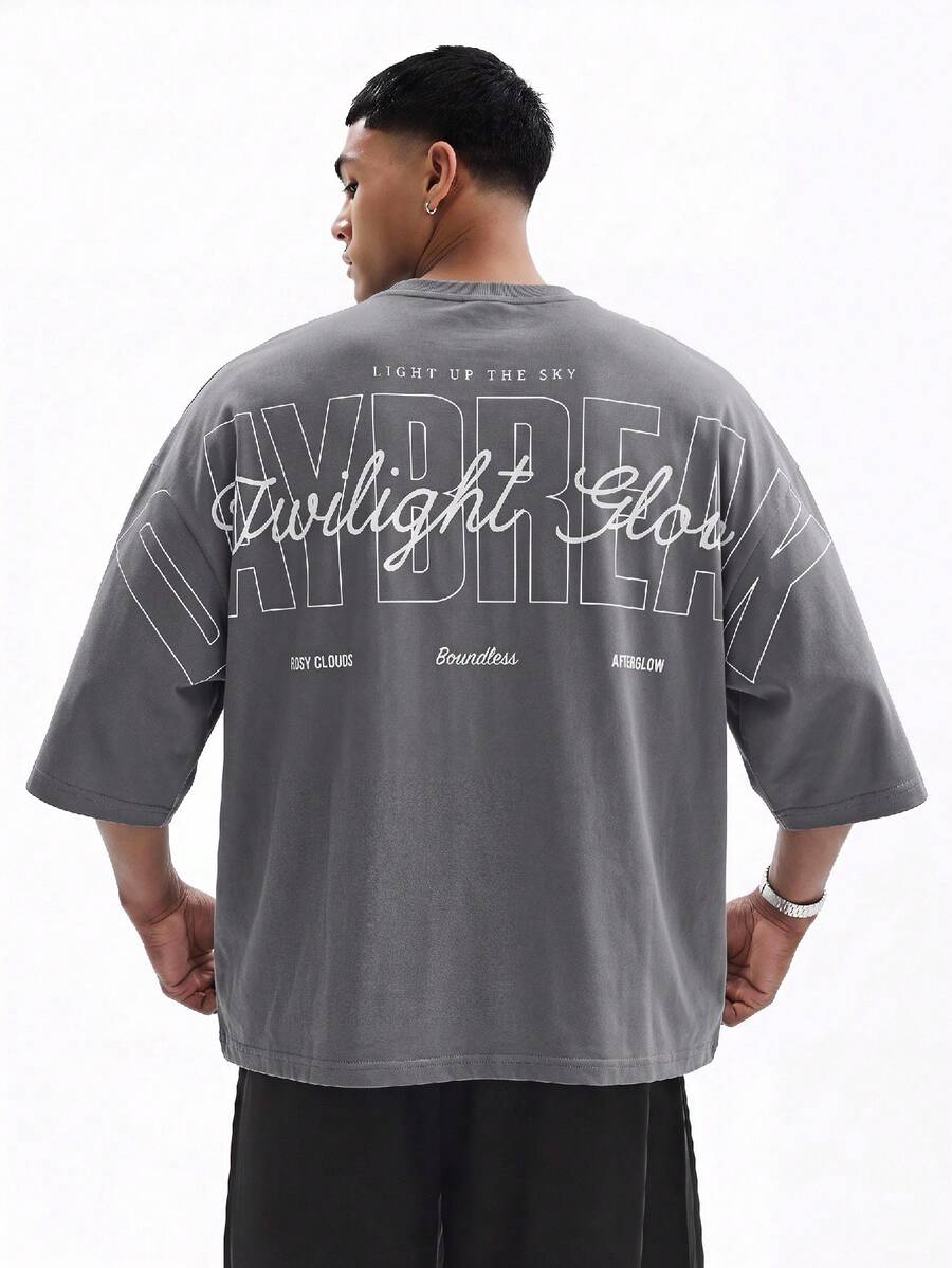 SWAVVY Camiseta Casual Masculina com Estampa de Letra, Decote Redondo e Ombros Caídos, Verão