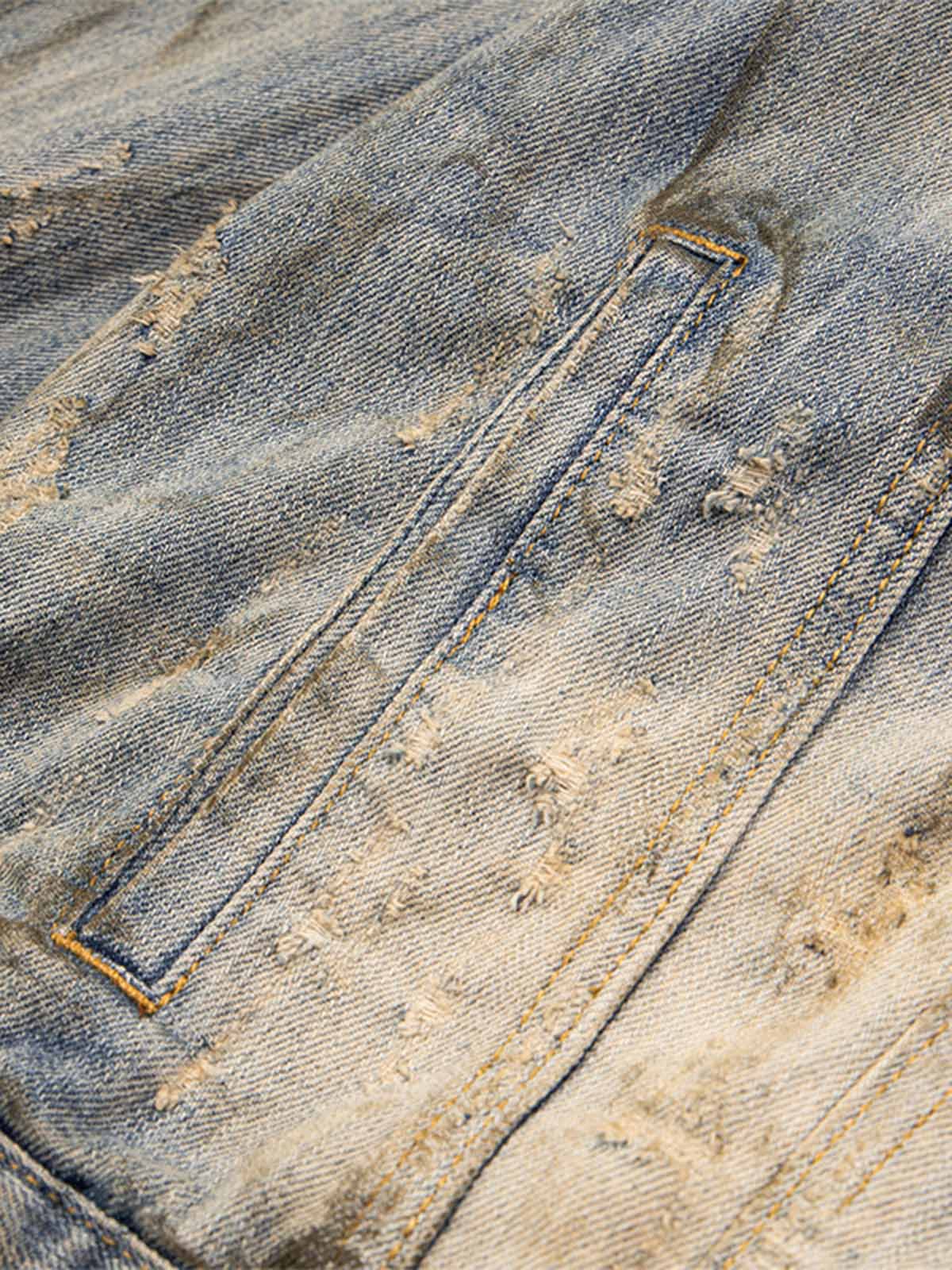 Jaqueta Pavtros Studios Destroyed Oil Wash Denim Jacket