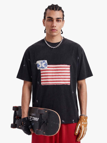 Camiseta Pavtros Flag Washed Black Oversized