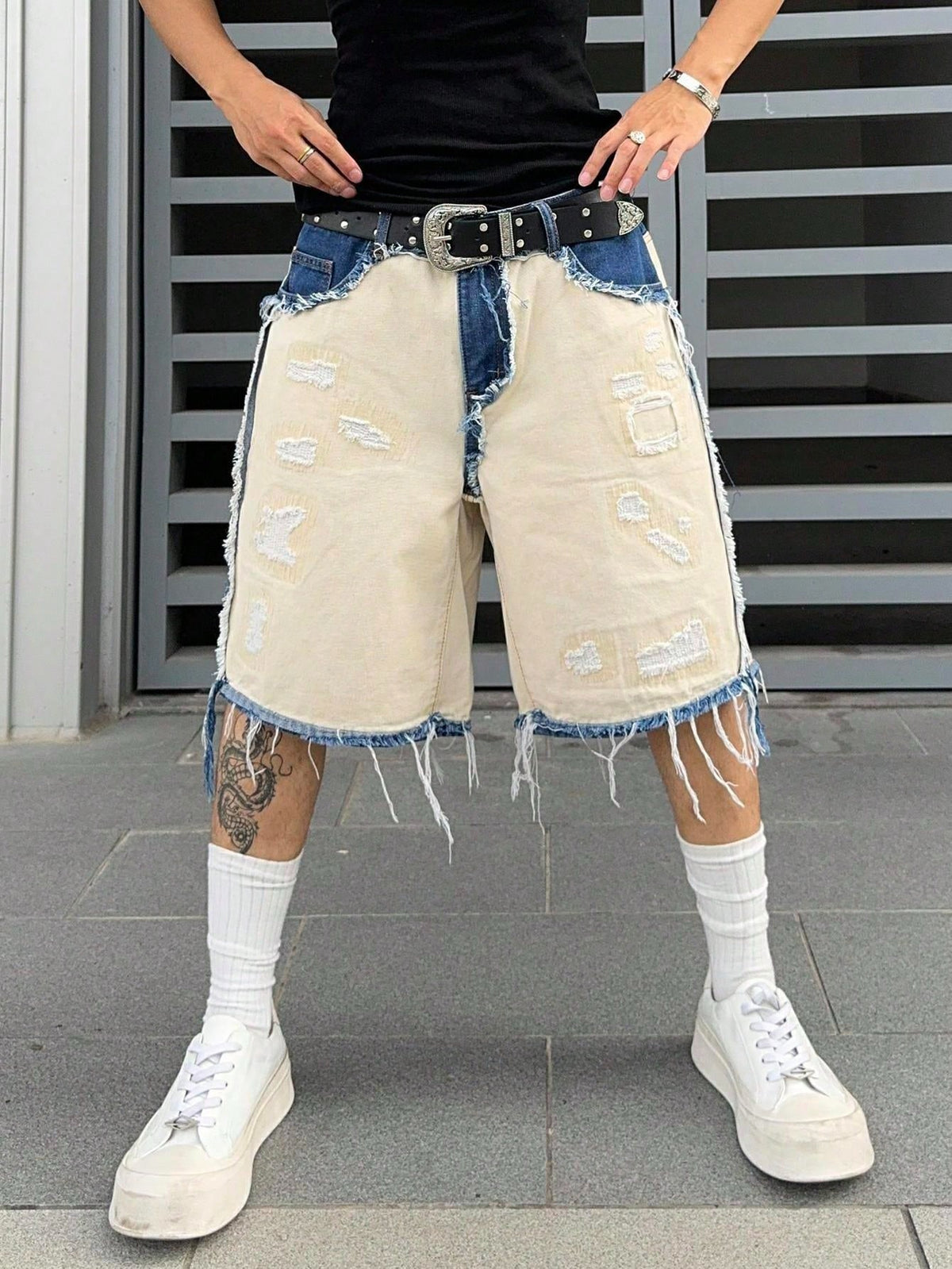 Short Pavtros Denim Bege Punk Jeans