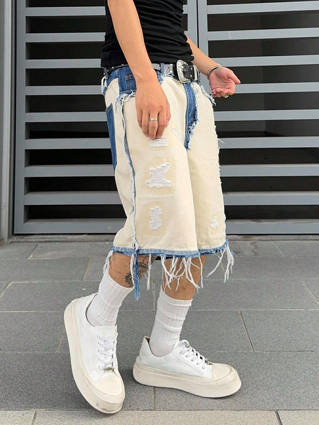 Short Pavtros Denim Bege Punk Jeans