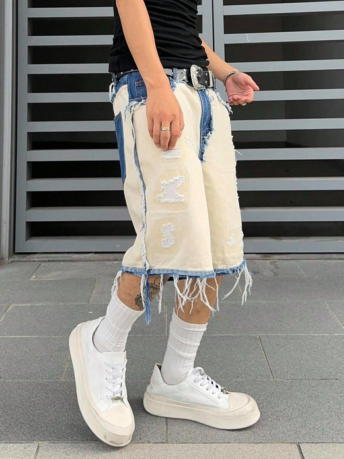 Short Pavtros Denim Bege Punk Jeans