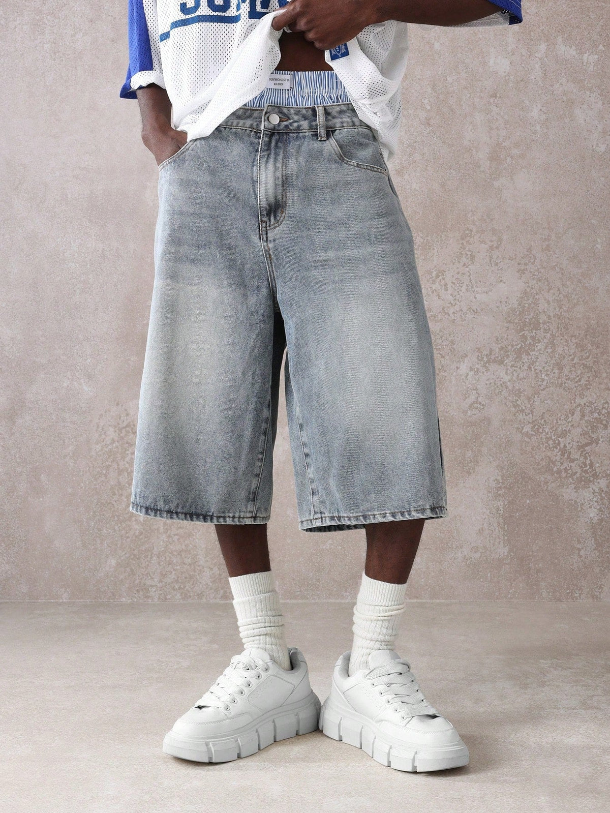 Short Pavtros Denim Oversized Perna Larga