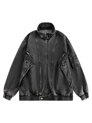 Jaqueta Pavtros Studios Technical Acid Wash Denim Bomber