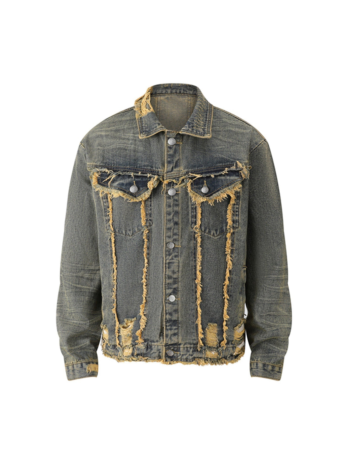 Jaqueta Pavtros Studios Deconstructed Fringe Denim Jacket