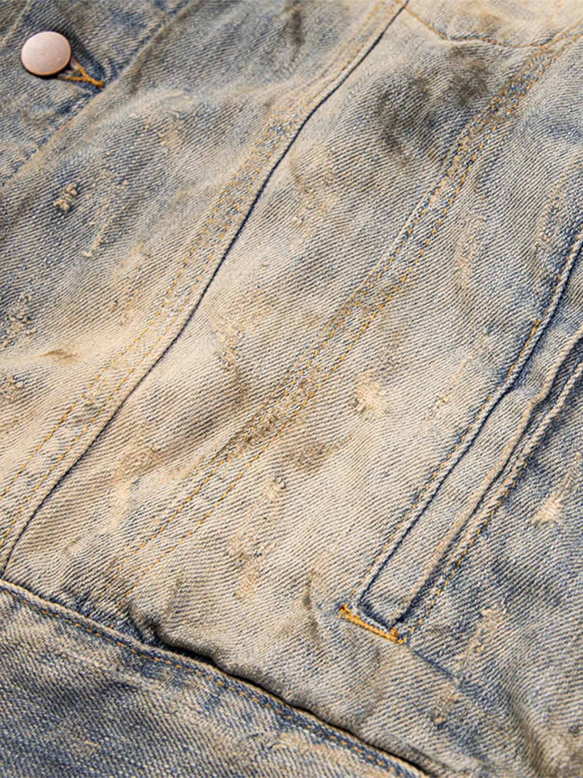 Jaqueta Pavtros Studios Destroyed Oil Wash Denim Jacket