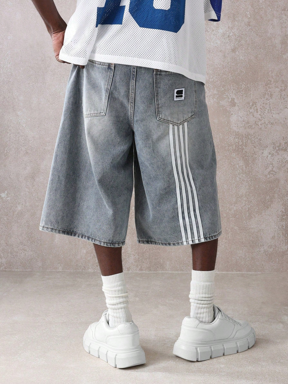 Short Pavtros Denim Oversized Perna Larga