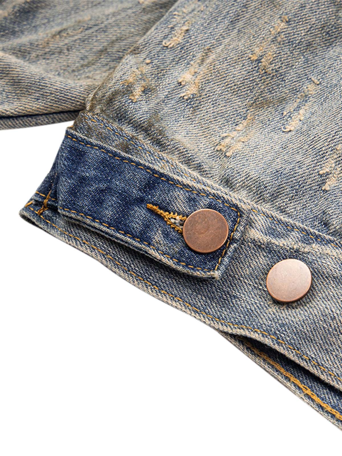 Jaqueta Pavtros Studios Destroyed Oil Wash Denim Jacket