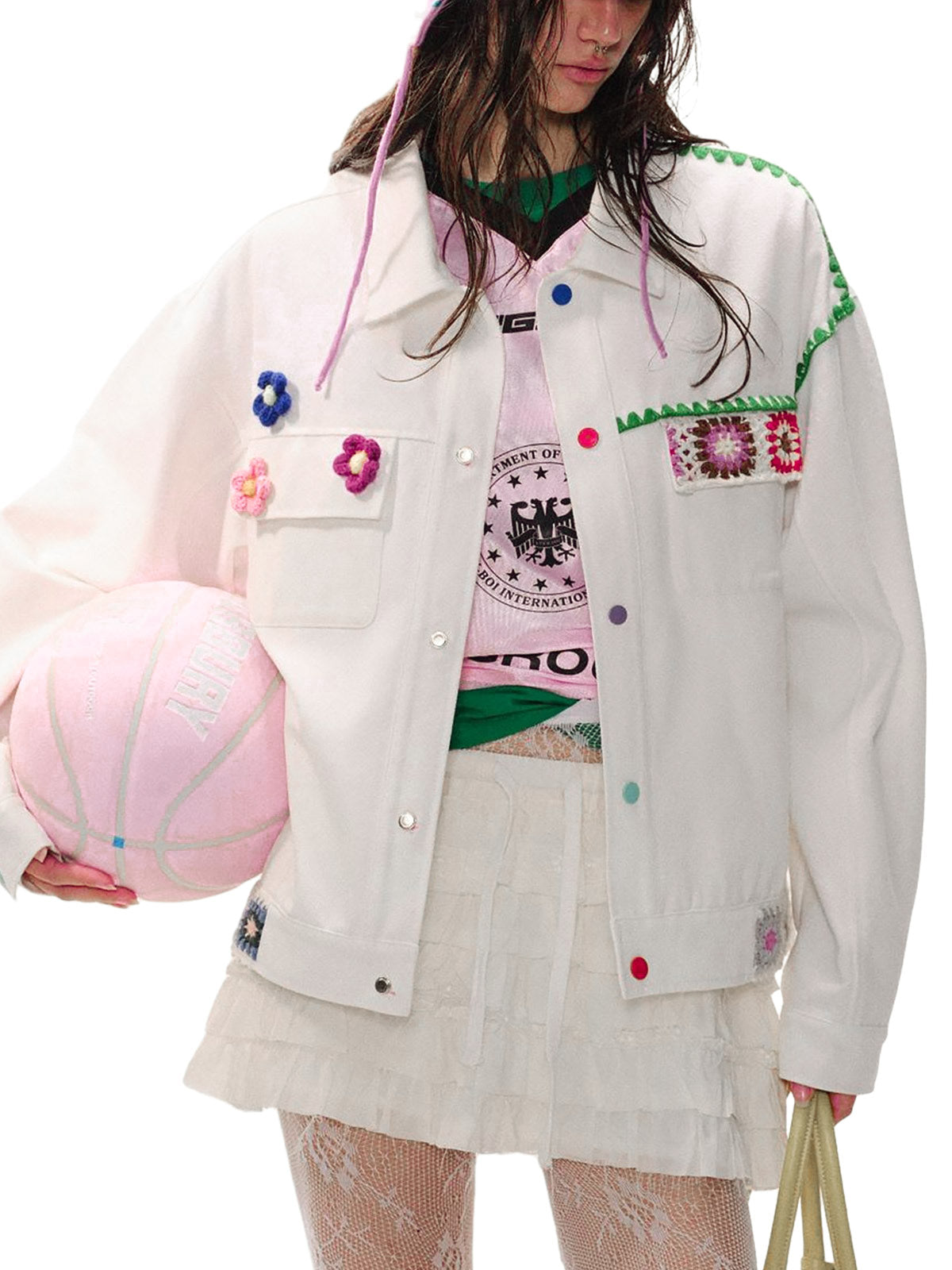 Jaqueta Pavtros Studios Crochet Patch Denim Jacket