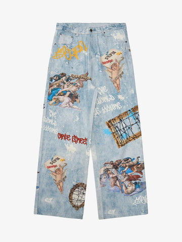 Calça Jeans Pavtros Sacred Renaissance Graffiti Light Wash