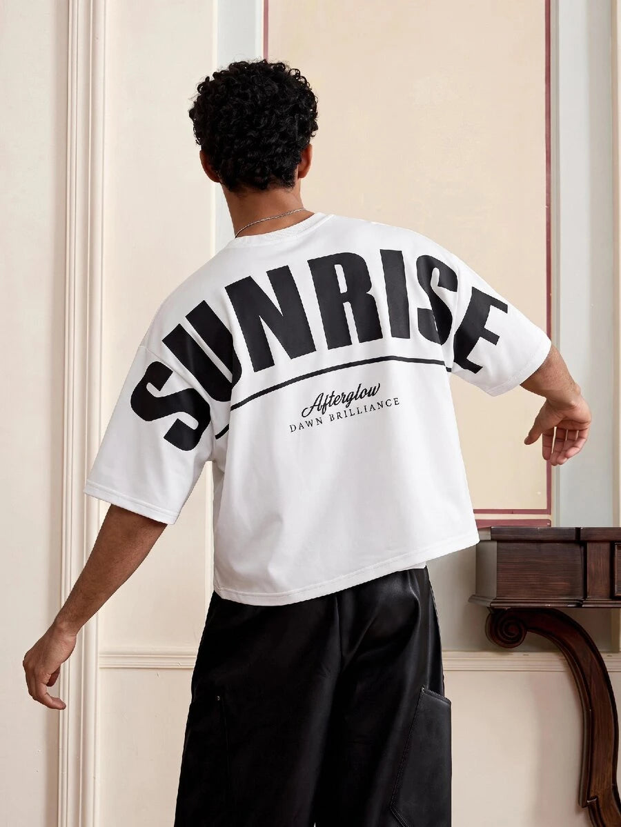 SWAVVY Camiseta Casual Masculina com Estampa de Letra, Decote Redondo e Ombros Caídos, Verão