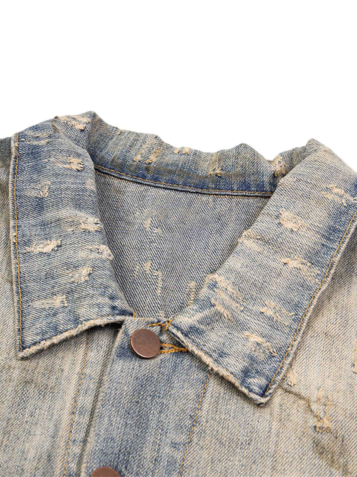 Jaqueta Pavtros Studios Destroyed Oil Wash Denim Jacket