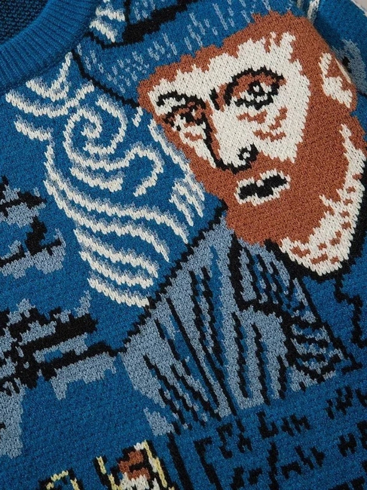 Blusa Suéter Pavtros Azul de lã 'Van Gogh'