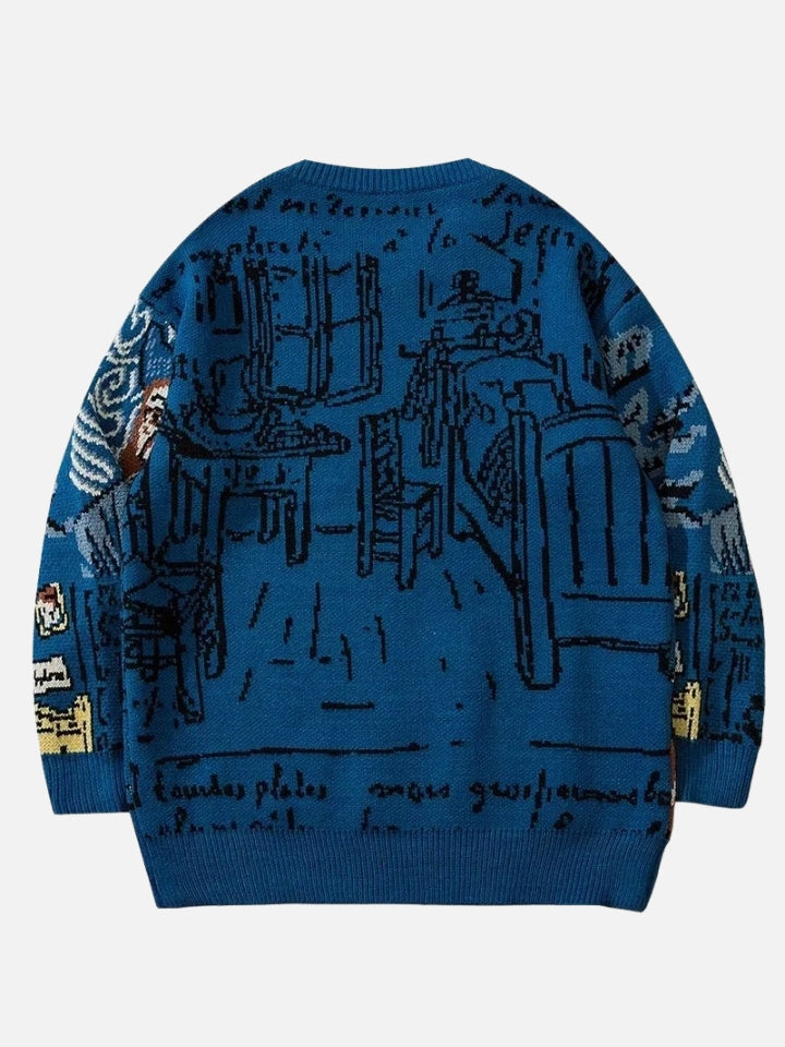 Blusa Suéter Pavtros Azul de lã 'Van Gogh'
