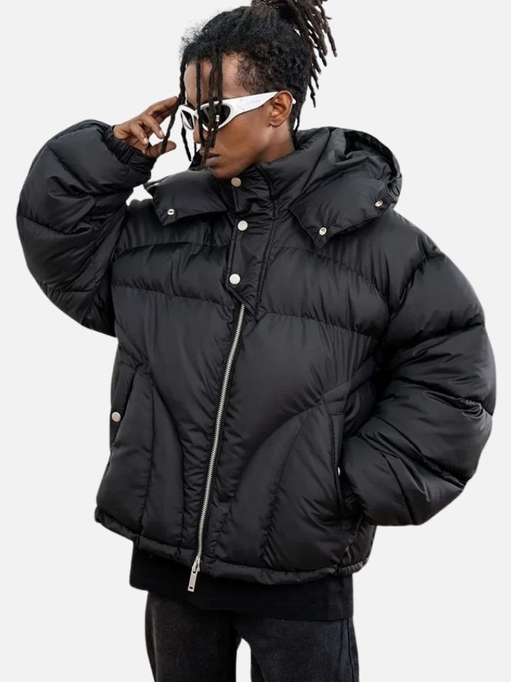 Jaqueta Pavtros Puffer Preta Capuz 'Comptom'