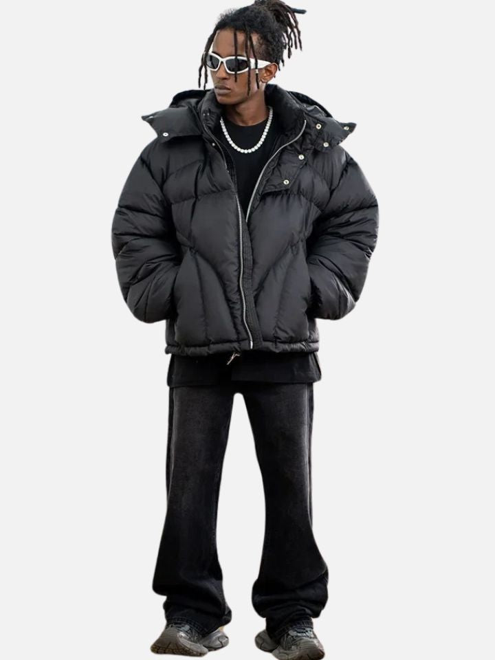 Jaqueta Pavtros Puffer Preta Capuz 'Comptom'