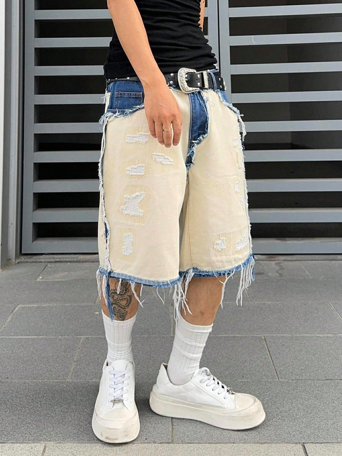 Short Pavtros Denim Bege Punk Jeans