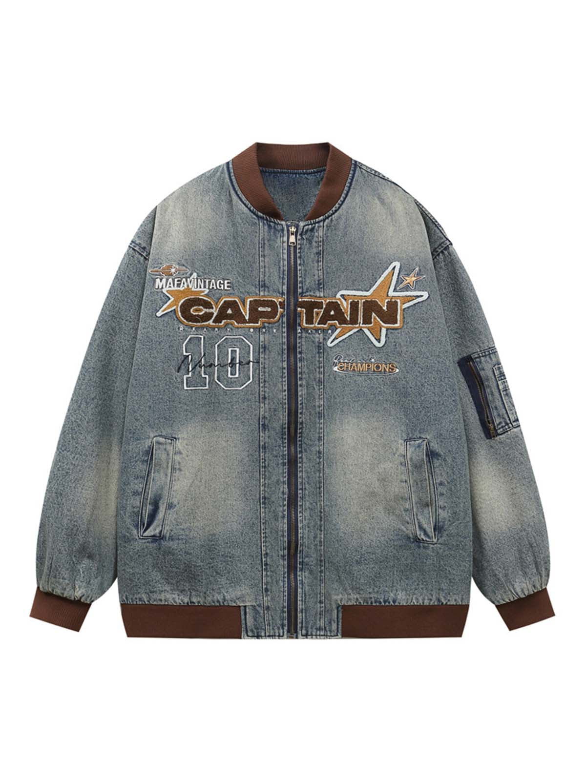 Jaqueta Pavtros Studios Captain Denim Bomber Jacket