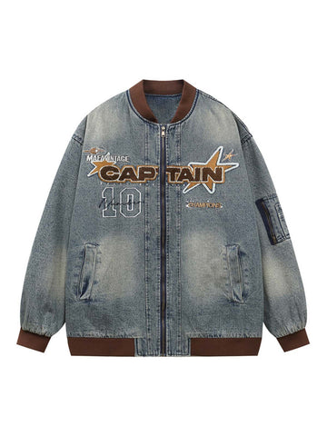 Jaqueta Pavtros Studios Captain Denim Bomber Jacket