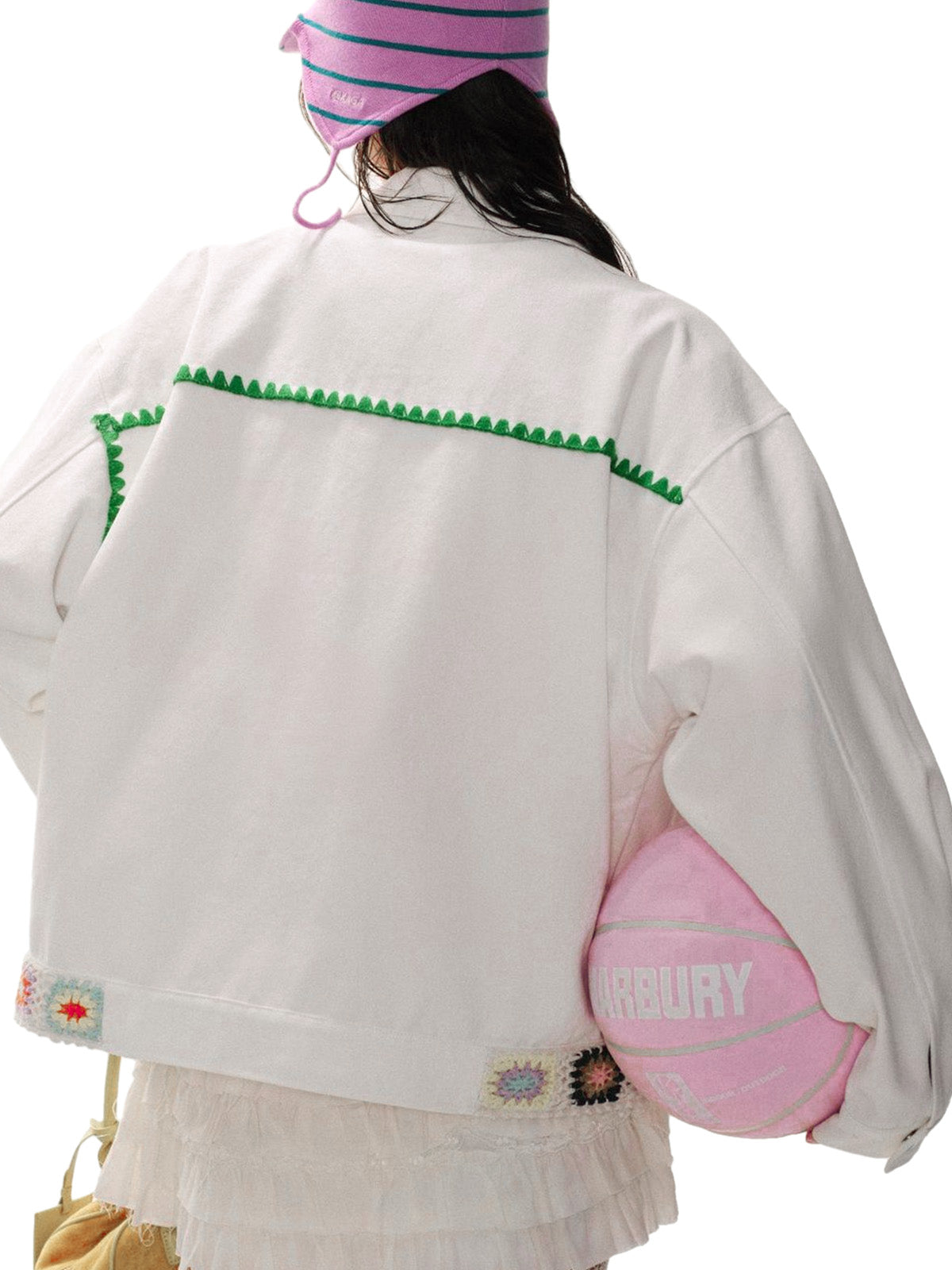 Jaqueta Pavtros Studios Crochet Patch Denim Jacket