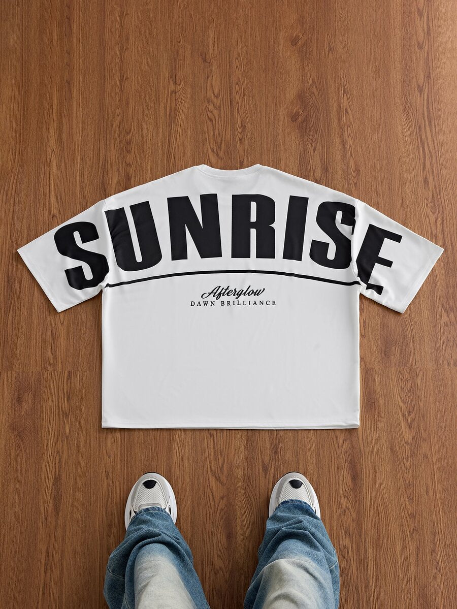 SWAVVY Camiseta Casual Masculina com Estampa de Letra, Decote Redondo e Ombros Caídos, Verão
