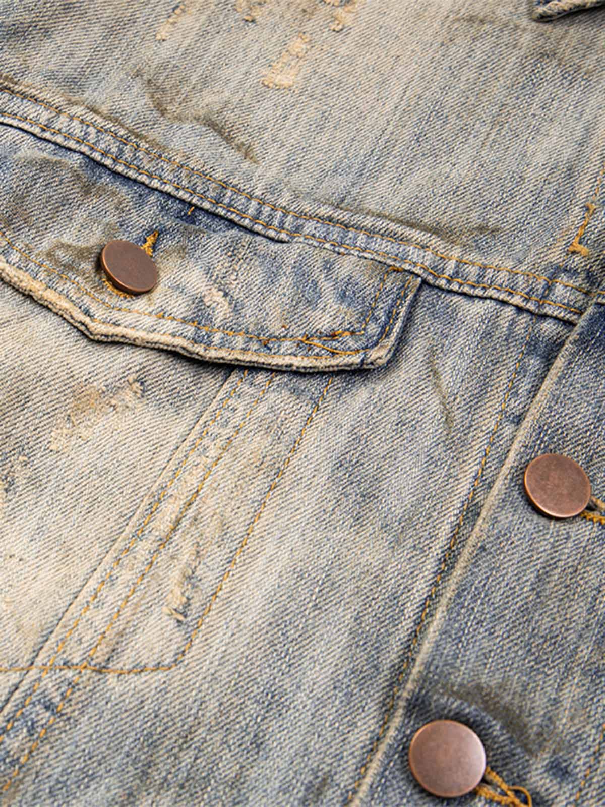 Jaqueta Pavtros Studios Destroyed Oil Wash Denim Jacket