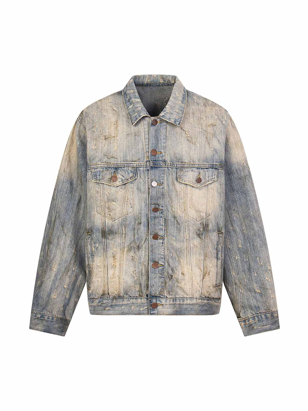 Jaqueta Pavtros Studios Destroyed Oil Wash Denim Jacket