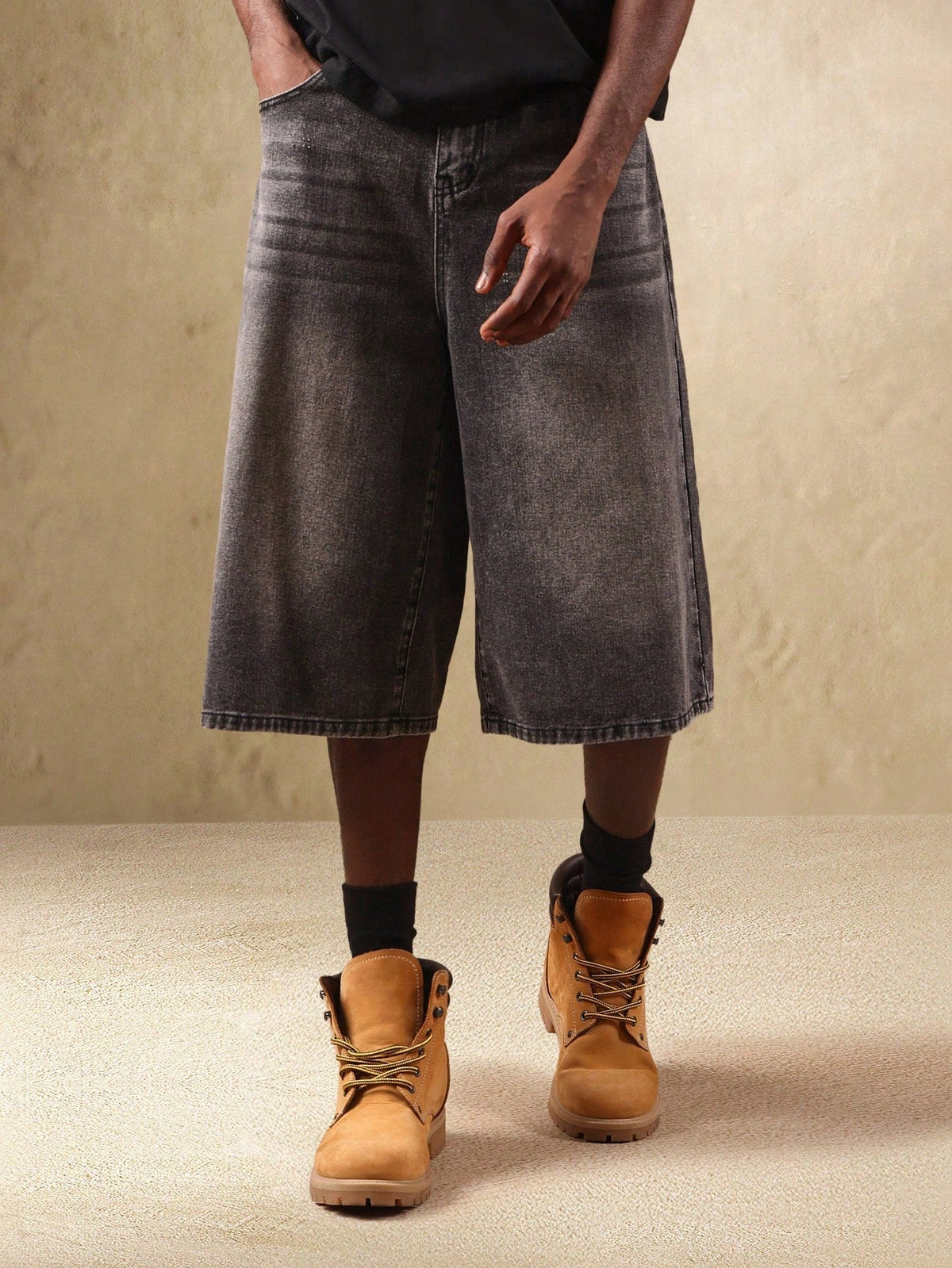 Short Pavtros Denim Oversized Perna Larga