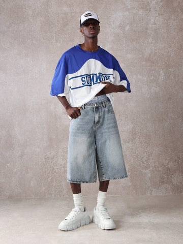 Short Pavtros Denim Oversized Perna Larga
