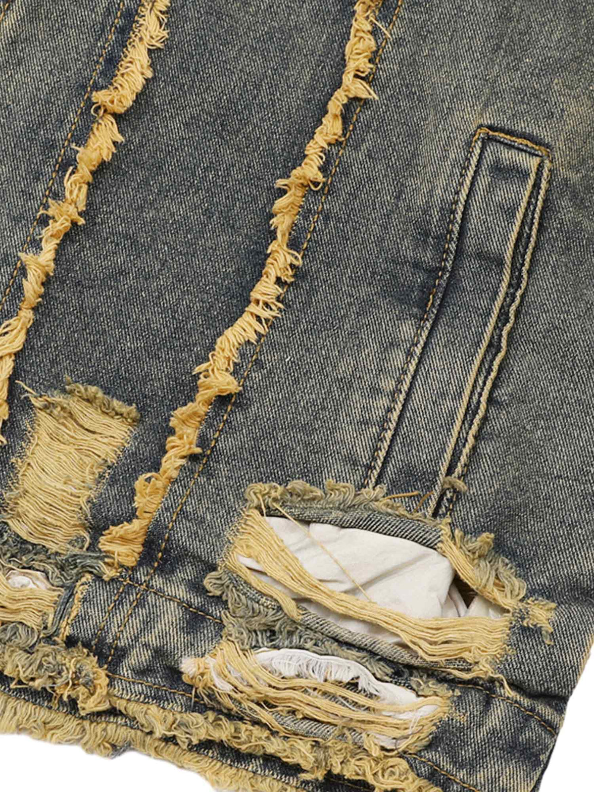 Jaqueta Pavtros Studios Deconstructed Fringe Denim Jacket