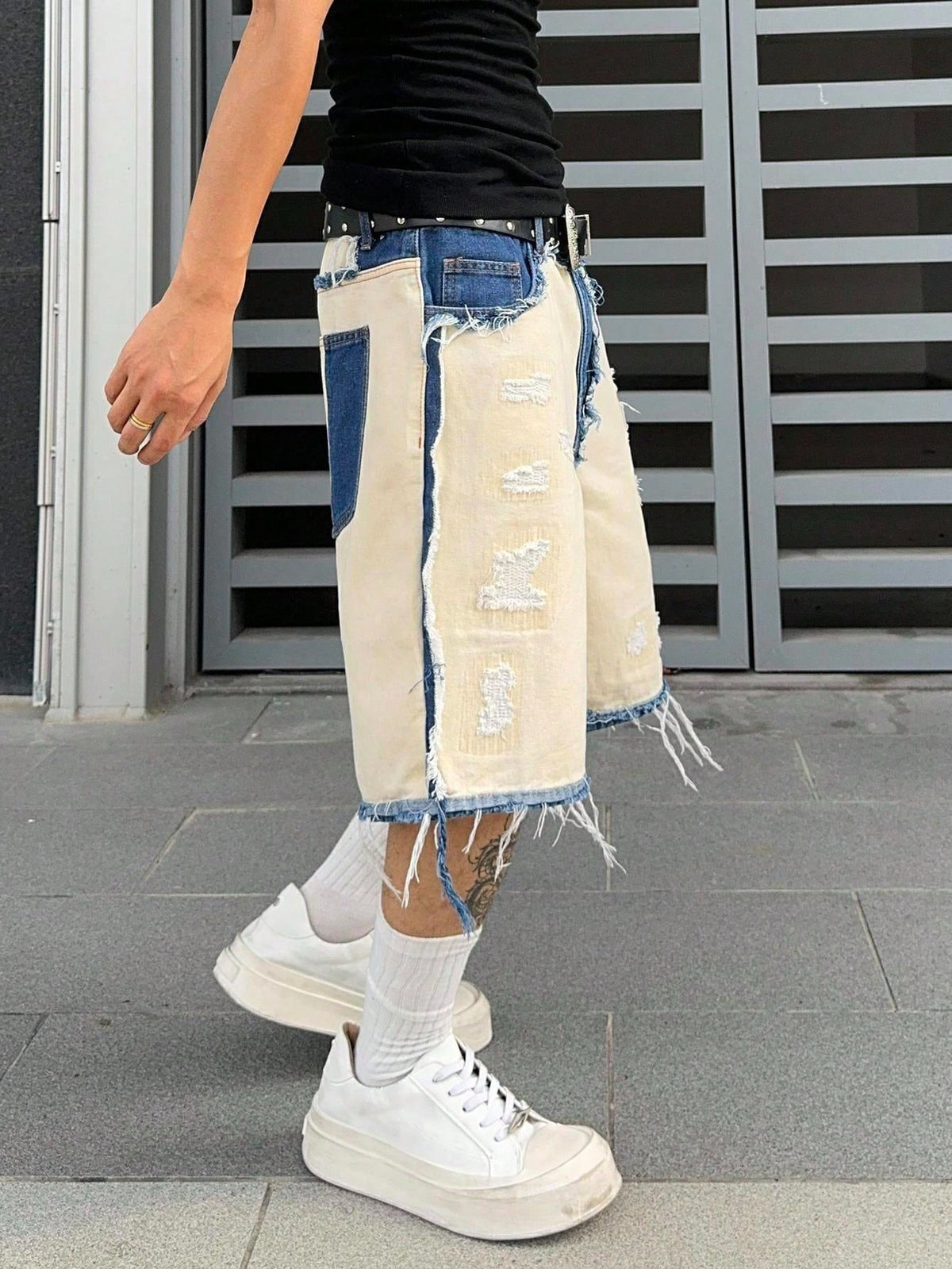 Short Pavtros Denim Bege Punk Jeans