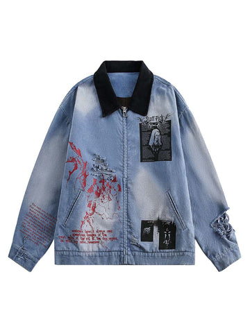 Jaqueta Pavtros Studios Grunge Distressed Denim Jacket