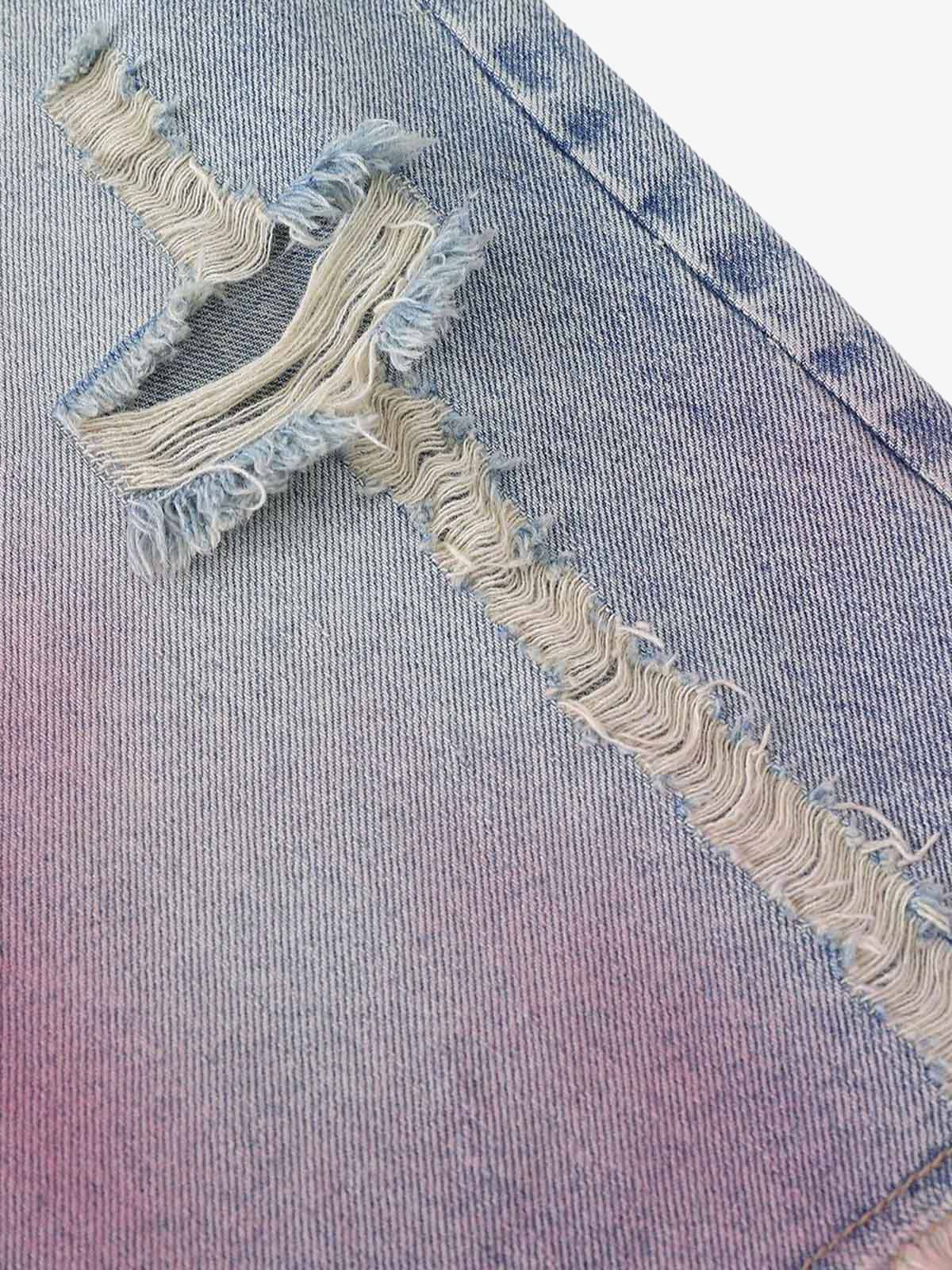 Short Pavtros Distressed Tie-Dye Denim