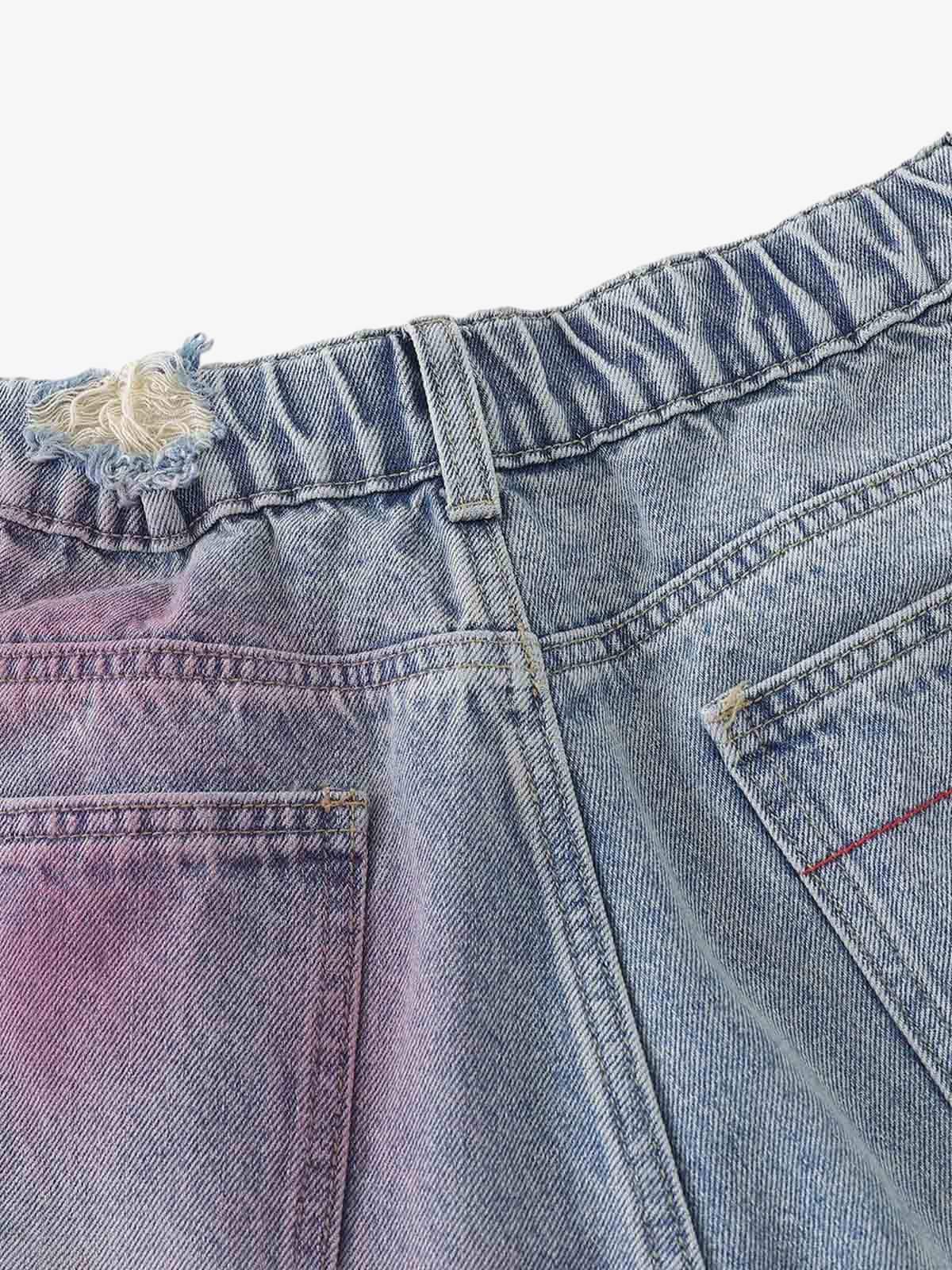 Short Pavtros Distressed Tie-Dye Denim